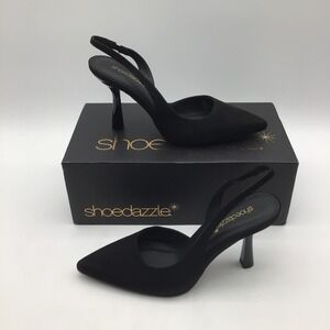 ShoeDazzle Brit Black Pointed Toe Slingback Heel Pumps Womens Size 7.5 NEW